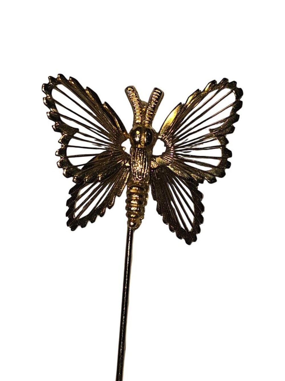 Vintage 1980s Monet Goldtone Butterfly Stick Pin Lapel Hat Scarf Brooch - Picture 3 of 6